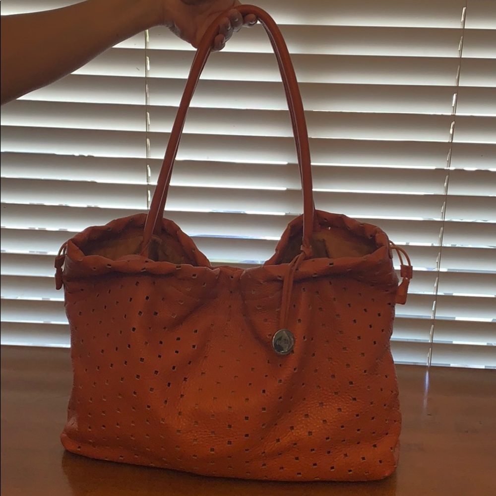 Furla Orange Geniune Leather Large Shoulder Purse